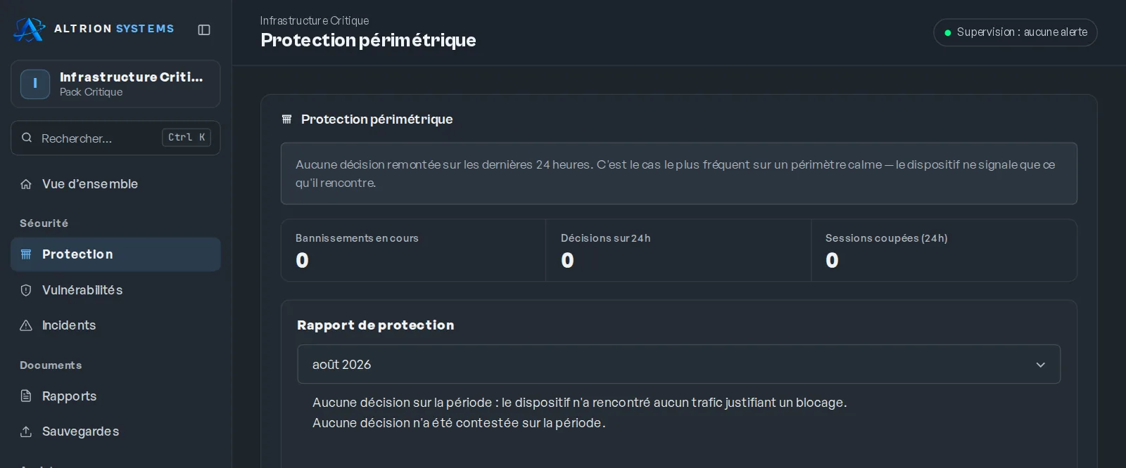 Espace client : protection périmétrique et rapport mensuel de décisions